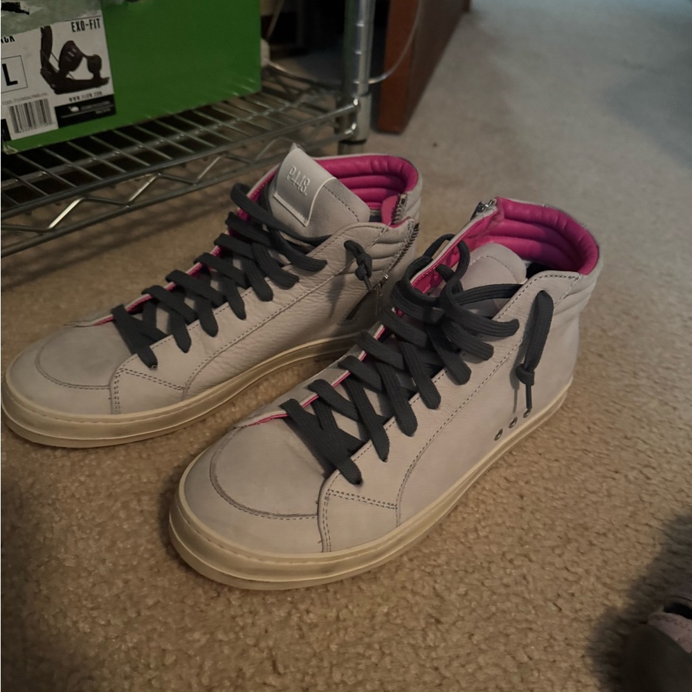 P448 Gray and Pink High-Top Sneakers